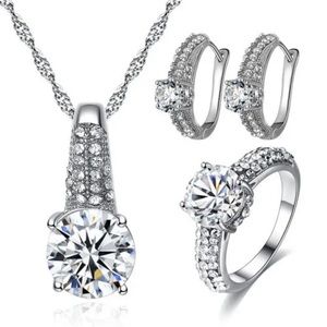 White Topaz w/ Signity Stones Platinum Electroplated 925 Silver Three Piece Set